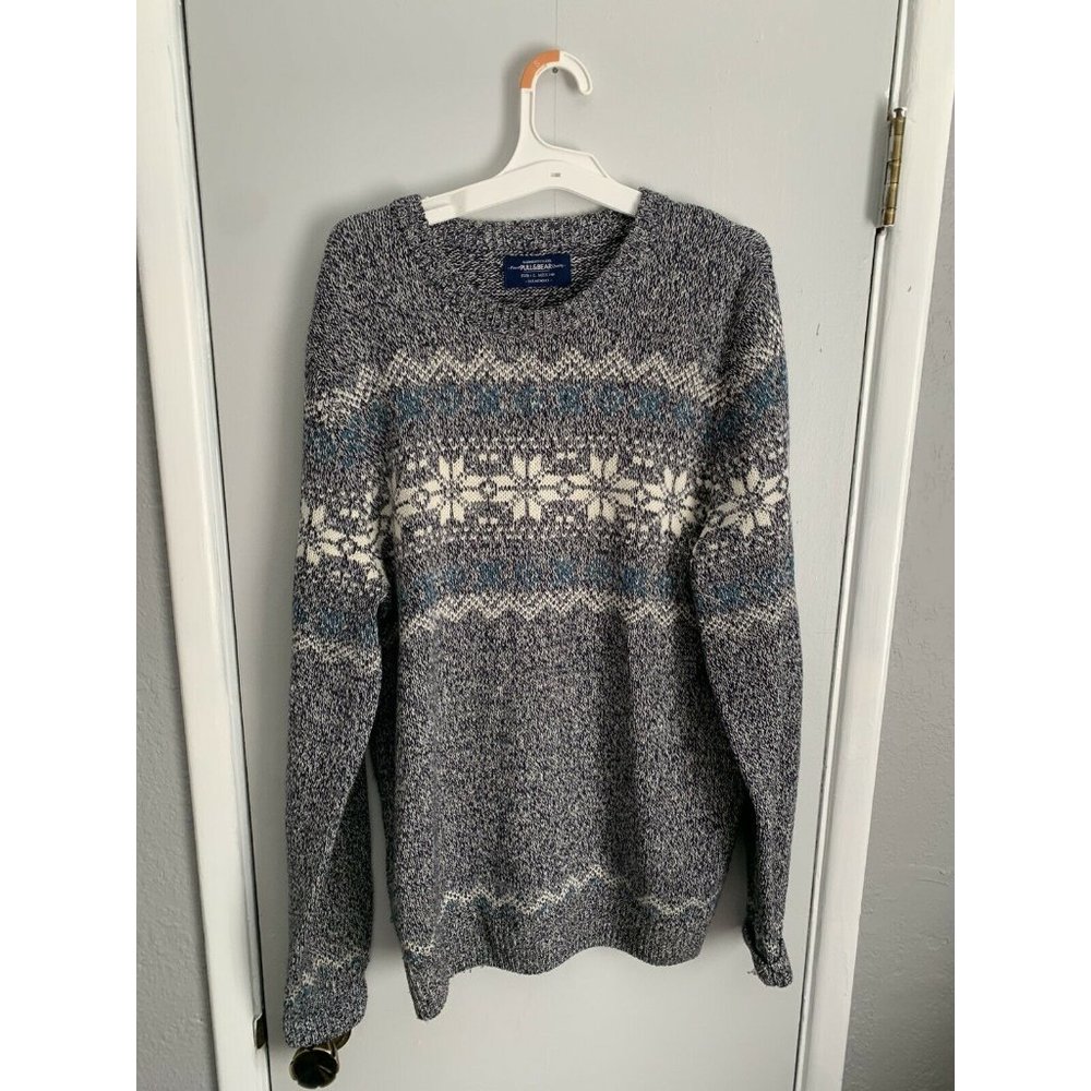 Pull & Bear Christmas Blue Crew Sweater Top Large